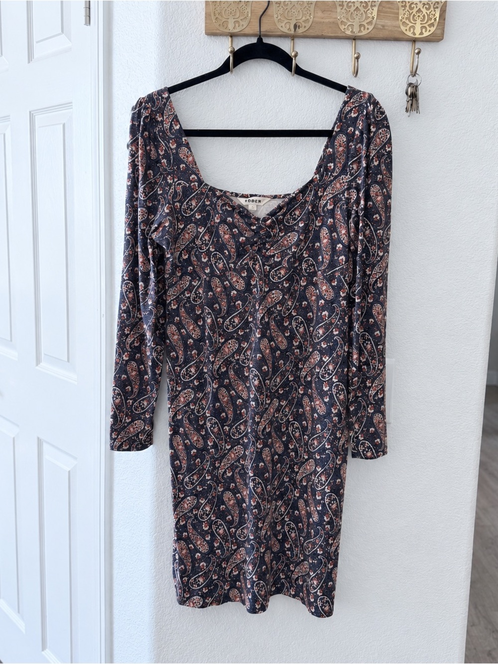 Boden Paisley Long Sleeve Scoop Neck Dress - Size 10 - Picture 2 of 4